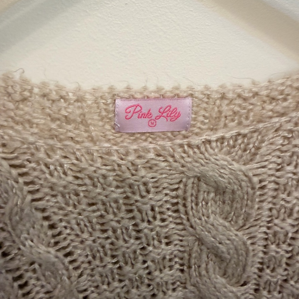 Pink Lily Medium Cozy Cable Knit Sweater in Cream - Picture 6 of 7